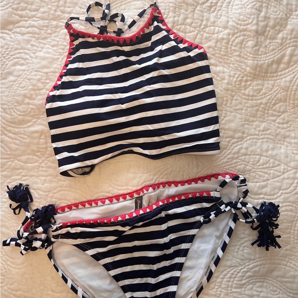 Striped Bikini Set with Pink Accents